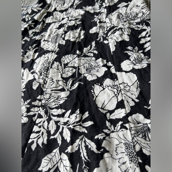 NWT Old Navy Floral Black & White Midi Euro Summer Dress Linen Fit & Flare Small - Picture 4 of 13
